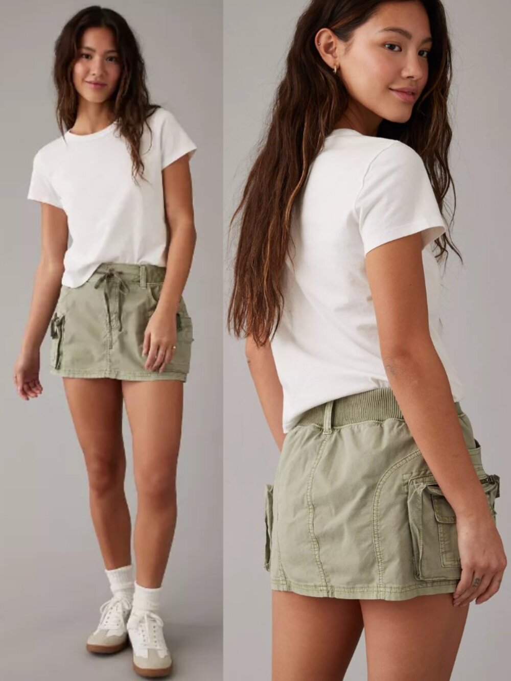 AMERICAN EAGLE Snappy Stretch High-Waisted Cargo Mini Skort Olive Green Gorpcore